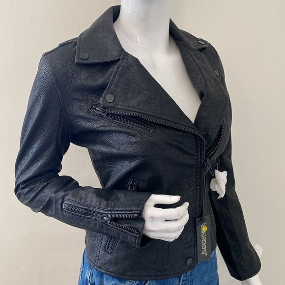 Blank NYC Onyx Black Faux Vegan Leather Biker Motorcycle Jacket w Black Hardware - Picture 3 of 11